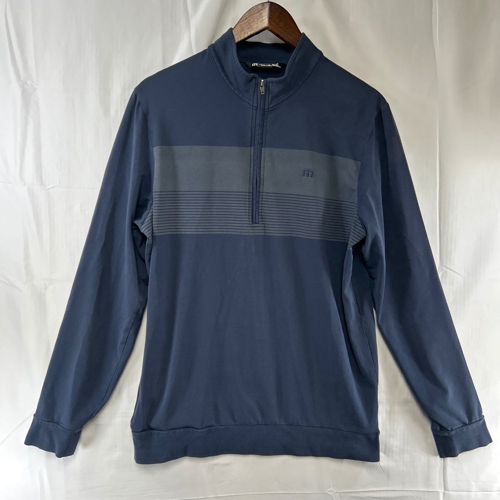 Travis Mathew Pullover‎ Mens Medium Navy Blue Striped Quarter Zip